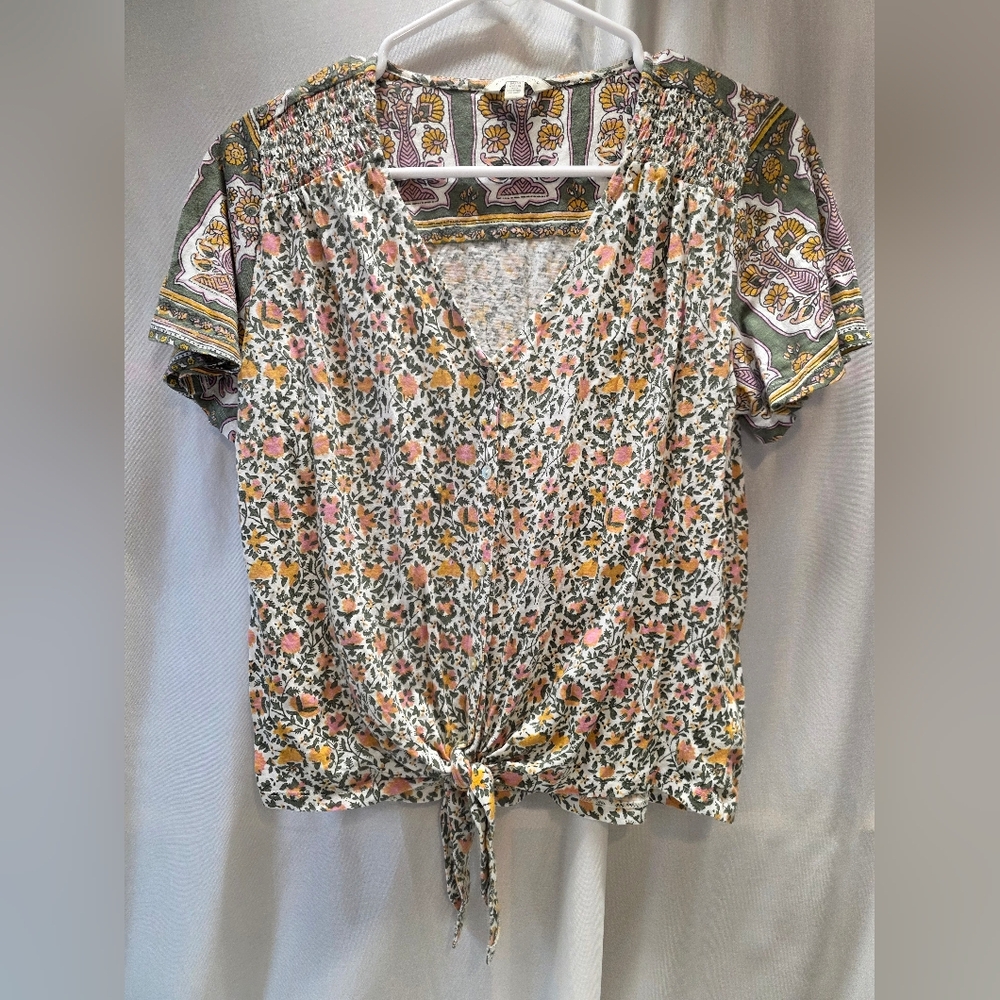 Lucky Brand Floral and Paisley V-Neck Top